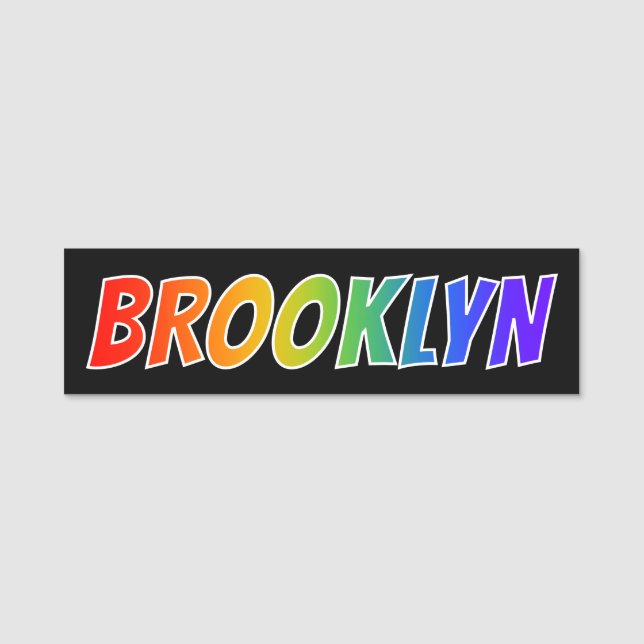 Förnamn "BROOKLYN": Rolig regnbågefärgläggning Namnbricka (Framsida)