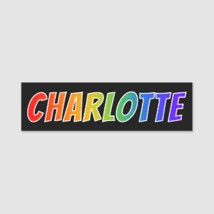 Förnamn "CHARLOTTE": Rolig regnbågefärgläggnin Namnbricka