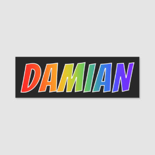 Förnamn "DAMIAN": Rolig regnbågefärgläggning Namnbricka
