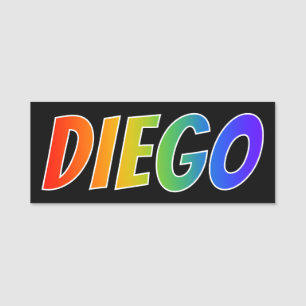 Förnamn "DIEGO": Rolig regnbågefärgläggning Namnbricka