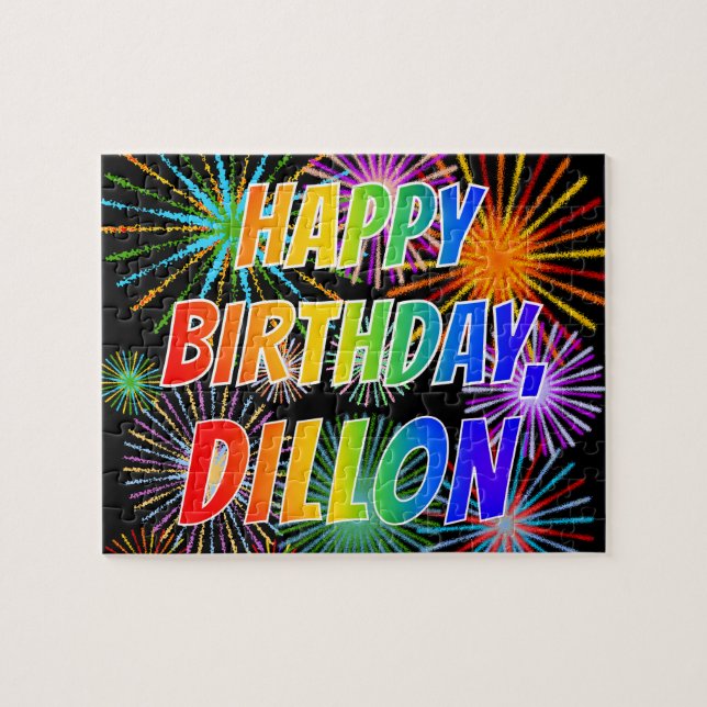 Förnamn "DILLON", Kul "GRATTIS PÅ FÖDELSEDAGEN" Pussel (Horisontell)