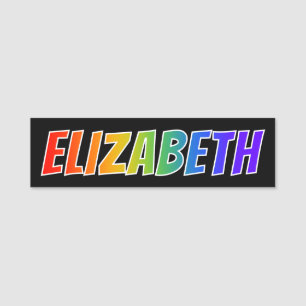 Förnamn "ELIZABETH": Rolig regnbågefärgläggnin Namnbricka