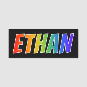 Förnamn "ETHAN": Rolig regnbågefärgläggning Namnbricka