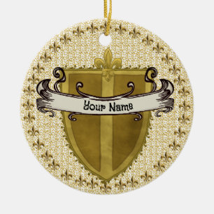 Förnamn för Fleur Family Crest Julgransprydnad Keramik