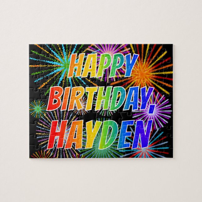 Förnamn "HAYDEN", Roligt "GRATTIS PÅ FÖDELSEDAGEN" Pussel (Horisontell)