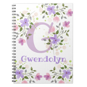 Förnamn initial plus namn Gwendolyn med blommor Anteckningsbok