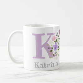 Förnamn initial plus namn Katrina med blommor Kaffemugg