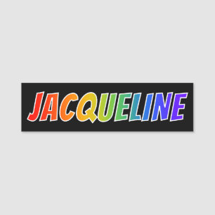 Förnamn "JACQUELINE": Rolig regnbågefärgläggni Namnbricka