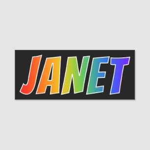 Förnamn "JANET": Rolig regnbågefärgläggning Namnbricka