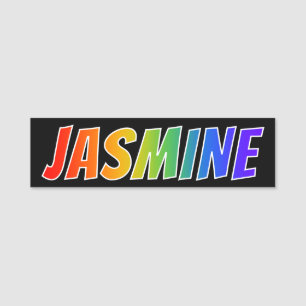 Förnamn "JASMIN": Rolig regnbågefärgläggning Namnbricka