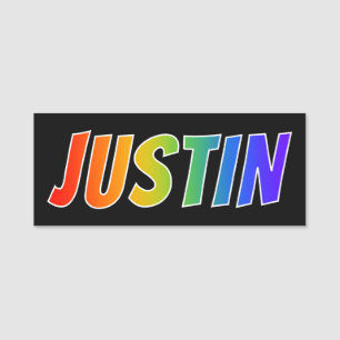 Förnamn "JUSTIN": Rolig regnbågefärgläggning Namnbricka