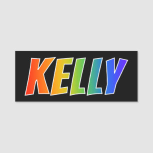 Förnamn "KELLY": Rolig regnbågefärgläggning Namnbricka