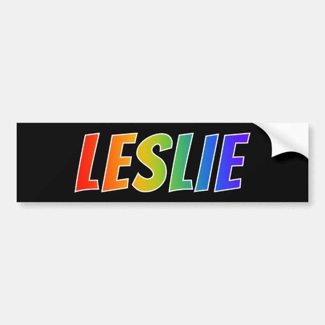 Förnamn "LESLIE": Rolig regnbågsfärgning Bildekal (Framsidan)