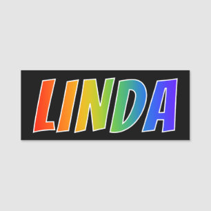 Förnamn "LINDA": Rolig regnbågefärgläggning Namnbricka