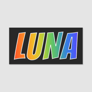 Förnamn "LUNA": Rolig regnbågefärgläggning Namnbricka