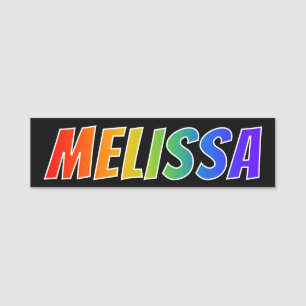 Förnamn "MELISSA": Rolig regnbågefärgläggning Namnbricka