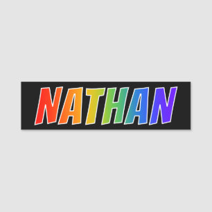 Förnamn "NATHAN": Rolig regnbågefärgläggning Namnbricka