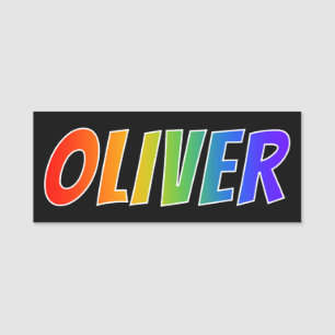Förnamn "OLIVER": Rolig regnbågefärgläggning Namnbricka