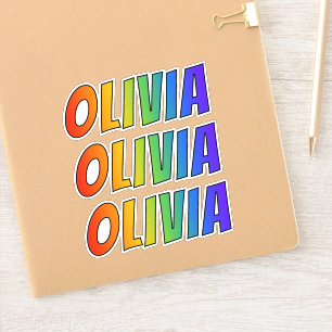 Förnamn "OLIVIA" med rolig regnbågefärgläggnin Klistermärken