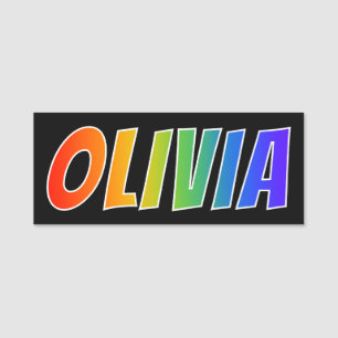 Förnamn "OLIVIA": Rolig regnbågefärgläggning Namnbricka