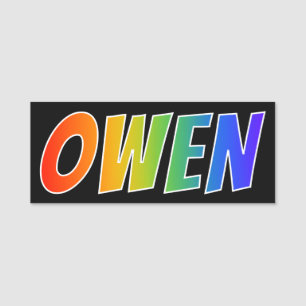 Förnamn "OWEN": Rolig regnbågefärgläggning Namnbricka
