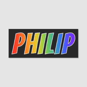 Förnamn "PHILIP": Rolig regnbågefärgläggning Namnbricka