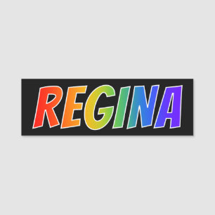 Förnamn "REGINA": Rolig regnbågefärgläggning Namnbricka