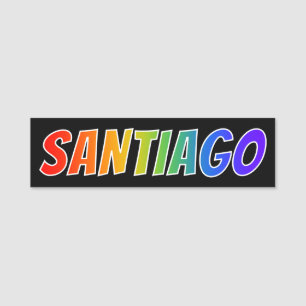 Förnamn "SANTIAGO": Rolig regnbågefärgläggning Namnbricka