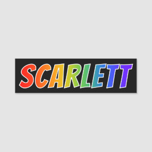 Förnamn "SCARLETT": Rolig regnbågefärgläggning Namnbricka