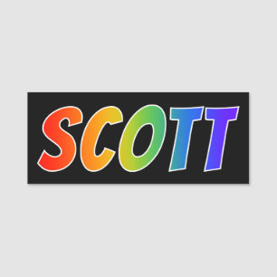 Förnamn "SCOTT": Rolig regnbågefärgläggning Namnbricka