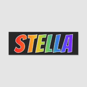 Förnamn "STELLA": Rolig regnbågefärgläggning Namnbricka
