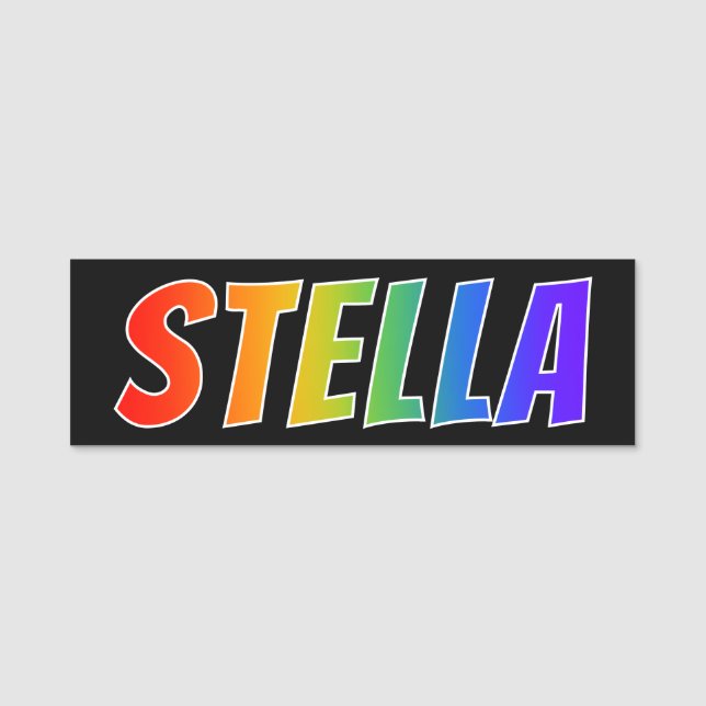 Förnamn "STELLA": Rolig regnbågefärgläggning Namnbricka (Framsida)
