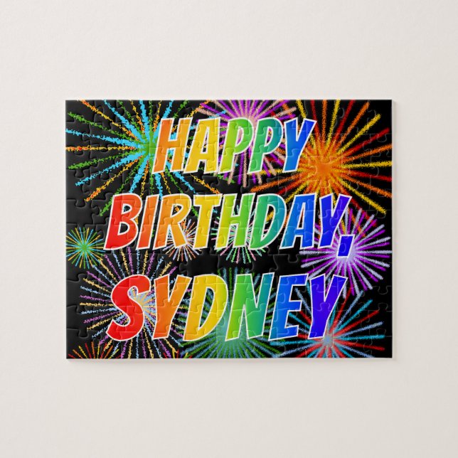 Förnamn "SYDNEY", Roligt "GRATTIS PÅ FÖDELSEDAGEN" Pussel (Horisontell)