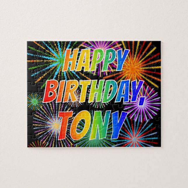 Förnamn "TONY", Roligt "GRATTIS PÅ FÖDELSEDAGEN" Pussel (Horisontell)
