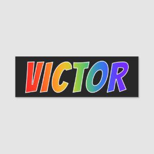 Förnamn "VICTOR": Rolig regnbågefärgläggning Namnbricka