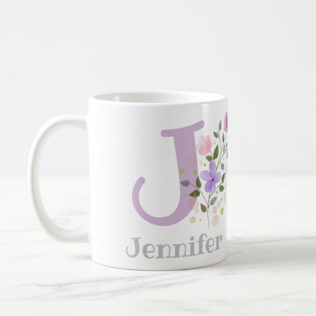 Förnamnsinitial Jennifer med blommor Kaffemugg (Vänster)