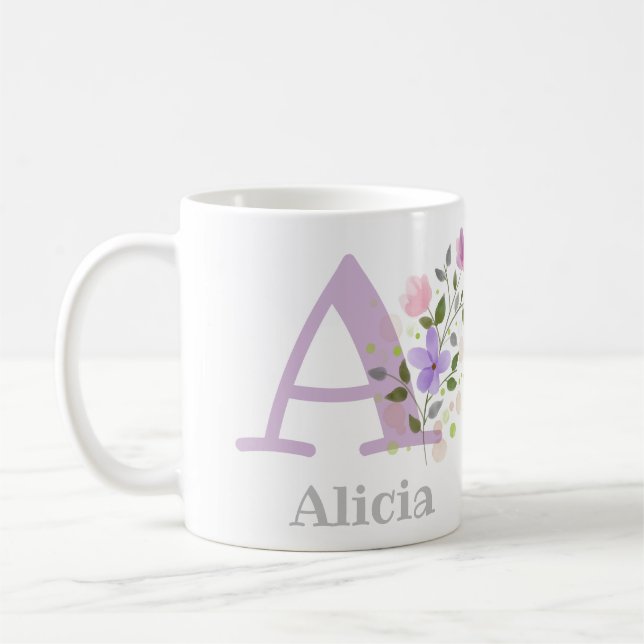 Förnamnsinitial Plus Namn Abigail med blommor Kaffemugg (Vänster)