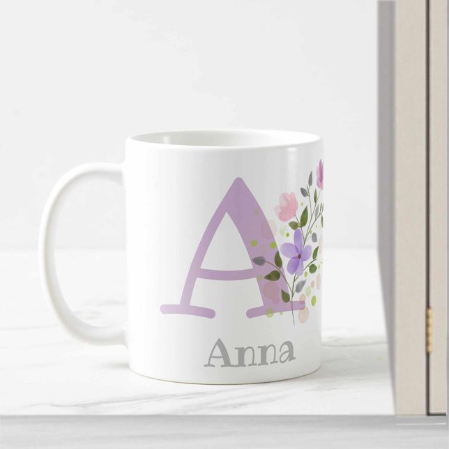 Förnamnsinitial Plus Namn Anna med blommor Kaffemugg (Skapare uppladdad)