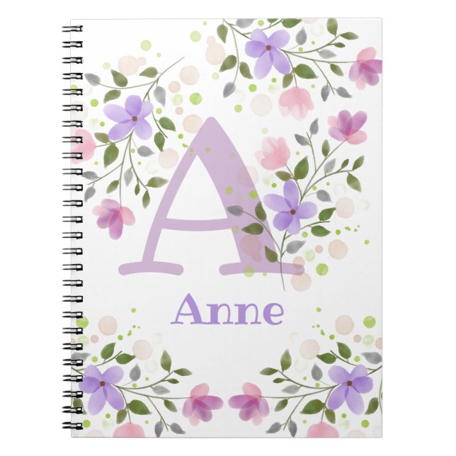Förnamnsinitial Plus Namn Anne med blommor Anteckningsbok (Framsidan)