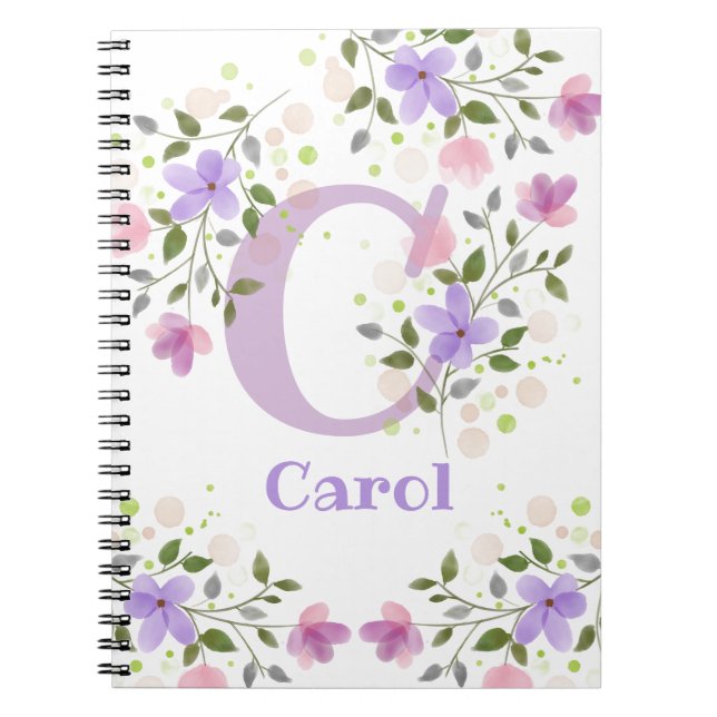 Förnamnsinitial Plus Namn Carol med blommor Anteckningsbok (Framsidan)