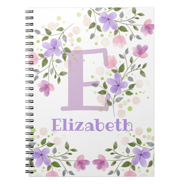 Förnamnsinitial Plus Namn Elizabeth med blommor Anteckningsbok (Framsidan)