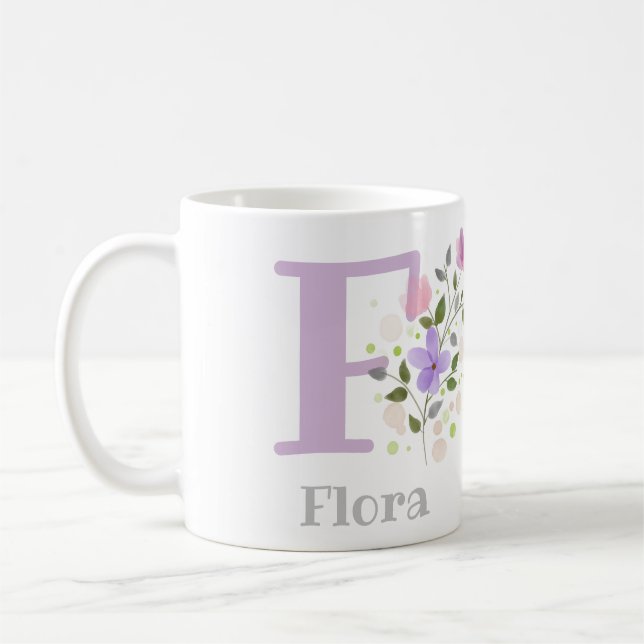 Förnamnsinitial Plus Namn Flora med blommor Kaffemugg (Vänster)