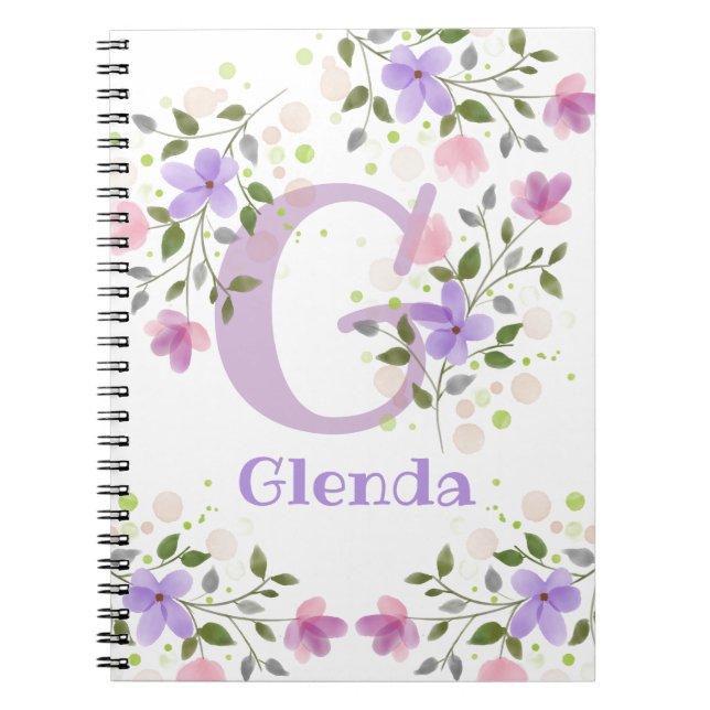 Förnamnsinitial Plus Namn Glenda med blommor Anteckningsbok (Framsidan)