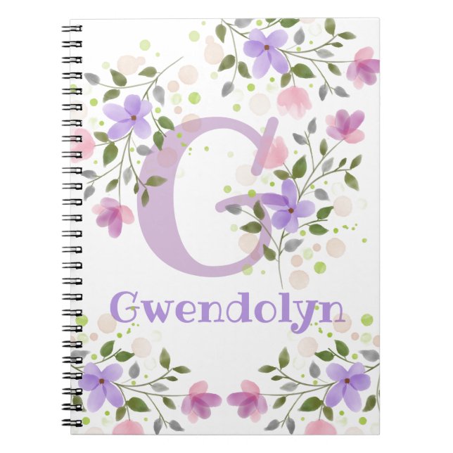 Förnamnsinitial Plus Namn Gwendolyn med blommor Anteckningsbok (Framsidan)