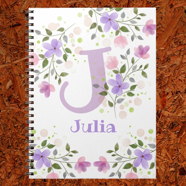 Förnamnsinitial Plus Namn Julia med blommor Anteckningsbok (Skapare uppladdad)