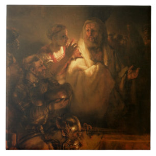 Förnekandet av St Peter, 1660 (olja på kanfas) Kakelplatta