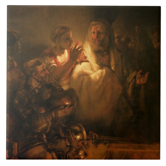 Förnekandet av St Peter, 1660 (olja på kanfas) Kakelplatta (Framsidan)