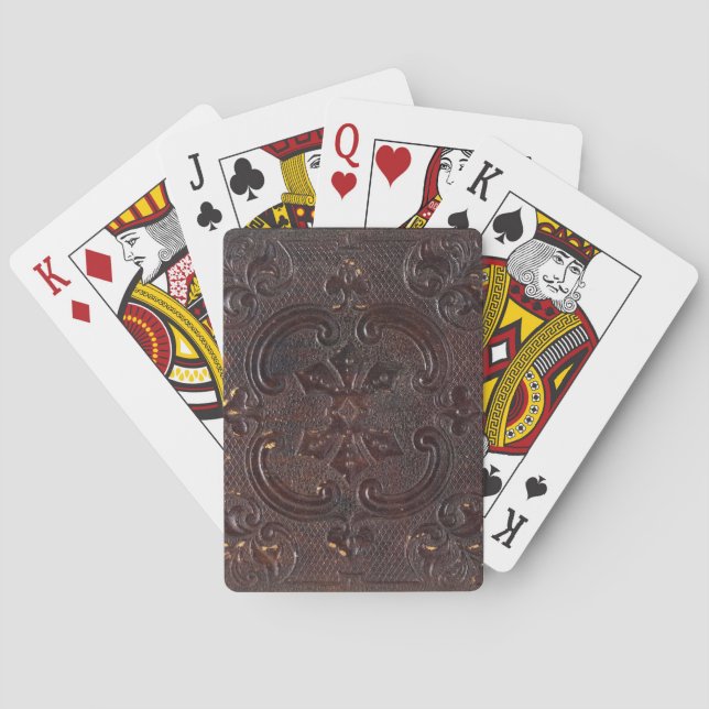 Fornfallet antikt läderbok casinokort (Baksidan)
