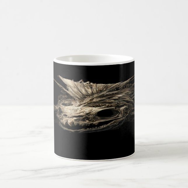 Fornhistorisk Fiskskalle Grunge Mörk Konst Kaffemugg (Center)