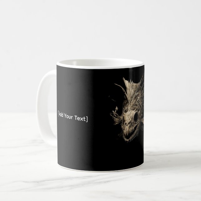 Fornhistorisk Fiskskalle Grunge Mörk Konst Kaffemugg (Framsida vänster)